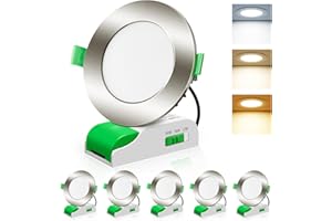 ALUSSO LIGHTING Spot LED Encastrable Avec transformateur 8W 650LM Dimmable LED Plafonnier Encastré Ø 70-88mm 230V Extra Plat 3000K 4000K 5700K Réglable IP44 Étanche Salle de Bain, Lot de 6, Nickel