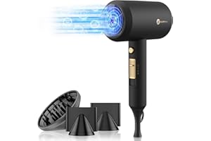 Phon Ionico, Slopehill Asciugacapelli Professionali con Motore AC 1800w per Asciugatura Rapida, Pulsante Caldo/Freddo, 1 Diffusore 2 Concentratori, 3 Impostazioni Di Temperatura （Nero）