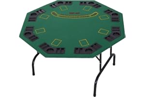 HOMCOM 8 Player Folding Games Poker Table with Chip Cup Holder Steel Base Felt Top Octagon Blackjack Green