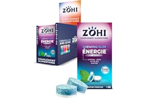 ZOHI Chewing-gum sans sucres avec actifs - Boost Energie - Goût menthe fraîche - Complément alimentaire avec édulcorants - Boîte de 12 plaquettes de 10 chewing-gums