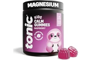 Tonic Health Kids Magnesium Gummies - 120mg Magnesium Citrate for Children, Ashwagandha KSM-66, Lemon Balm - No Sugar, Calm and Balanced - Age 3-12 Years, Vegan - Raspberry, 60 Count