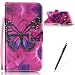 Produktbild Feeltech LG LS770/LG G4 Stylus Hülle,LG LS770/LG G4 Stylus Magnet Leder Wallet Cover,Elegant Soft PU Kartenfach Extra Dünn Tasche Bunte Relife-Muster [Stand Funktion] Karte Halterung Klapp hülle Flip Book Design Case Flexible TPU Ultra Slim Inner Bumper Tasche mit Landyard [Free Stylus] für LG LS770/LG G4 Stylus - Roter Schmetterling