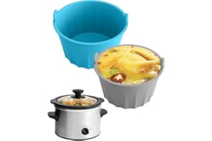 ‎BESTYIJO 2 Stück Silikon-Schongarer-Futter kann im 6QT Schongarer wiederverwendet werden, Silikon-Schongarer-Einlagen für Ovale Oder Runde Topf Schongarer (Blau + Grau)