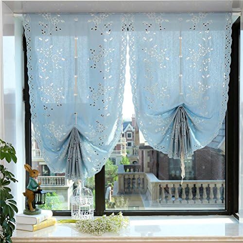 WERM® Tulle curtains Linen Window Sheer Curtains Simple for Bay Eindow Balcony Pull the Fan Balloon Roman Curtain 1 PCS , blue , width 83cm* high 250cm