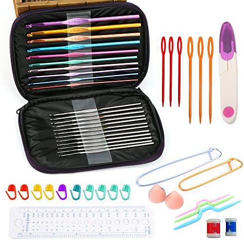 Rainyblue 49 Pieces Crochet Hook Knit Set -Needles Sewing Knitting Tools Yarn Full Set Knit Gauge Scissors Stitch Holders