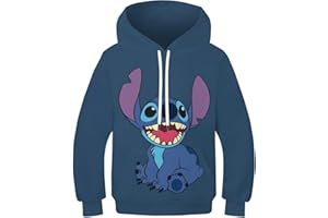 Yililk Sweat À Capuche Imprimé 3D Lilo & Stitch pour Enfants Sweat-Shirt À Manches Longues Décontracté pour Hommes Et Femmes Dessin Animé Printemps