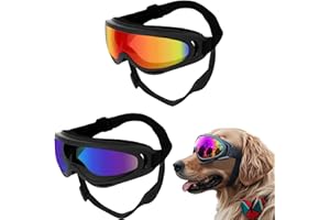 FOSDICK 2 Pcs Lunette de Soleil pour Chien, Lunettes de Soleil pour Chiens, Protection UV, Coupe-Vent, Sangle Réglable, Lunettes de Soleil pour Chien de Taille Moyenne Grande pour Plein Air, Voiture