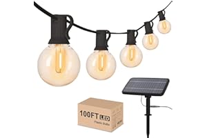 ‎SVATER Svater Solar Lichterkette Außen,100FT/30M G40 Garten Lichterkette mit 50+2 LED Kunststoffbirne,Solar Aufladung,4 Modi Wasserdichte für Garten Terrasse Hochzeit Party, 2700K Warm Weiß
