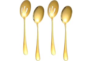 ONEINHE Set di 4 cucchiai da portata, include 2 cucchiai da portata e 2 cucchiai scanalati, 22 cm, in acciaio inox, per buffet, banchetti, set di utensili da portata per feste, colore oro