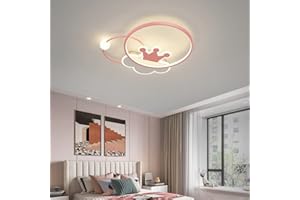 DUNMW Créatif rose couronne nuage LED plafonnier fantaisie chambre d'enfant plafonnier lustre pour chambre de fille, chambre d'enfant, gradation en continu, 17,9 * 17,9 '', 38W