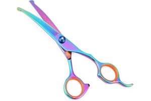 Filhome Dog Grooming Scissors with Round Tip, Stainless Steel Pet Cat Shears Cutting Trimming Scissors Curved for Grooming Dogs Cats