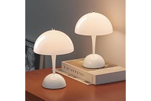 ONEWISH 2 Packs Lampe de Table Champignon Sans Fil avec Capteur Tactile, Lampe de Table Portable Entièrement Graduable, Lampe de Nuit LED Rechargeable pour Enfants et Chambre de Bébé,Blanc