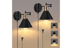 Lightess apliques de pared vintage para interior con interruptor Lámpara de pared regulable Negro E27 Iluminación de pared retro Iluminación industrial de metal para sala de estar Pasillo Escalera
