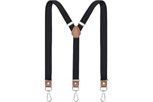 DonDon Bretelles Homme larges - Bretelles noires extra-fortes pour Pantalon de Travail, Costume Large - Clips mousqueton Robustes pour Pantalon en forme de Y ou de X