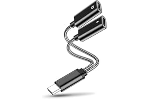 JIEYUCHU USB C auf 2 USB C Adapter, 2 in 1 USB C Splitter, Doppel USB C Buchse Adapter, USB C Doppelstecker Adapter Kopfhörer und Laden Verteiler für Samsung, Huawei, Xiaomi, Google (Schwarz)