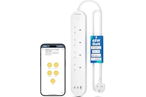 Meross Smart Power Strip, 65W GaN Fast Charger, 4 Outlet + 2 USB C + 1 USB A, WiFi Plug with 2 PD Ports, Support Apple HomeKit, Alexa, Google Home and SmartThings, Voice/Remote Control, 2.4GHz Only