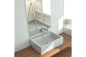 FOSSILNATURA Lavabo sobre encimera de cerámica Aixa con Rebosadero Fossil Natura, 51x36 cm acabado blanco brillo