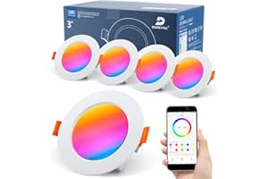 DUSKTEC LED Downlights Recessed Ceiling Lights RGB Colour Change 7W, Dimmable IP44 Spotlights Daylight White 5000K, Smart Bluetooth APP Control for Bedroom Kitchen Living Room, 4 Pack