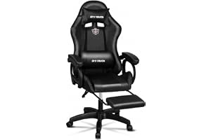 SKY-TOUCH High Back Gaming Chair, Adjustable Height Ergonomic Chair with Armrest, Head, Lumbar Support Pillow, Footrest, PU Leather, Reclining PC Gaming Chair, 440 LBS, Black - 60x60x114cm