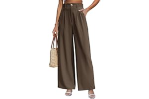 CMTOP Pantalones Mujer Verano Cintura Alta Elasticos Pantalones Largos Causal Pantalon Ancho Elegante Comodo Pantalón de Vestir Mujer con Bolsillos
