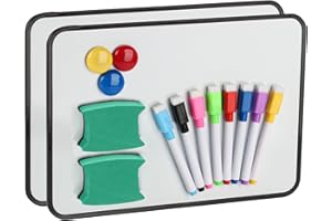 HUANGXINYU 2 Pièces Tableau Blanc Magnetique, Tableaux Blancs Effaçables à Sec, Format A4 Tableaux Blancs Double Face, avec Stylos Effaçables à Sec, Gomme, Aimants pour Bureau Dessin, 30x21 cm
