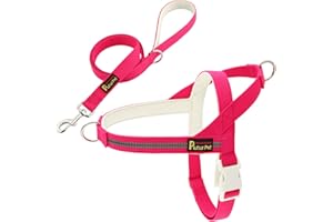 Plutus Pet Cotton Dog Harness and Lead Set, Reflective and Soft Padded, Quick Fit Vest Harness, for Small, Medium and Large Dogs, Hot Pink, S