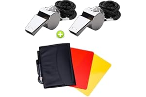 Giveet Metal Whistle with Sports Referee Card Set, Red Yellow Card and Stainless Steel Metal Coach Whistle for Football Basketball Soccer Hockey School