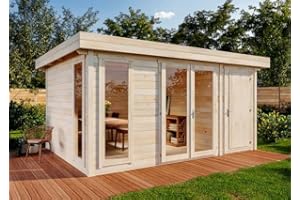 CARLSSON Alpholz Aldo-28 C Garden Shed Natural Wood with 28 mm Wall Thickness 540 x 420 cm Pent Roof