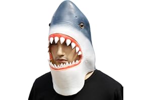 CreepyParty Shark Mask Latex Realistic Sea Animal Full Head Mask for Halloween Costume Party Carnival Cosplay,Blue