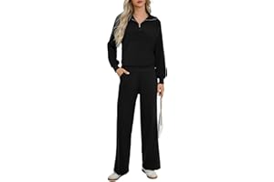Totatuit Survêtement Femme Ensemble Jogging Tenues 2 pièces pour femmes sweat-shirt à manches longues demi-fermeture éclair jambes larges ensembles de salon