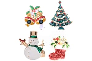 Supvox 4 StüCk Weihnachtsbroschen Damen Mit Strasssteinen Tannenbaum Schneemann Glocke Stiefel Broschennadel SchmuckzubehöR FüR Weihnachten Und Festliche AnläSse