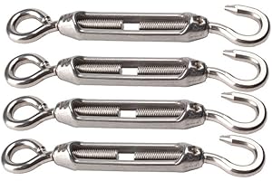 VEDA Tenditore M4 in acciaio inox 304, resistente, con gancio e occhiello, per vele ombreggianti, recinzioni da giardino e cavi, 4 pezzi