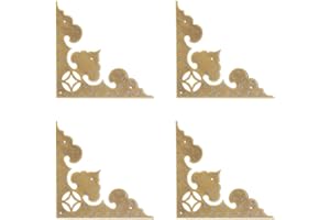 Tiazza 4Pcs Large Size Antique Brass Hollow Pattern Corner Protectors Vintage Hardware Desk Edge Wooden Jewelry Gift Box Corner Guard