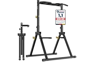 ‎DH FITLIFE DH FitLife Faltbar Power Tower Dip Station | Klimmzugstange Freistehend mit Dip Barren u. Hantelablagen/Rückenlehne | Kraftstation Kraftturm | Fitness Station | Power Rack for Home Gym