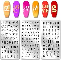 PH PandaHall Nagelschablonen Mit Englischen Buchstaben & Zahlen, 3 Stück, Edelstahl, 11,9 X 6,1 Cm