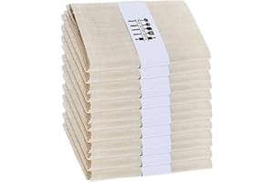 MIALILY Pack of 12 Rustic Natural Cotton Fabric Napkins, Set of 12, Soft, Comfortable and Reusable, Linen Napkins, Cloth for Wedding Party and Party Decoration Set