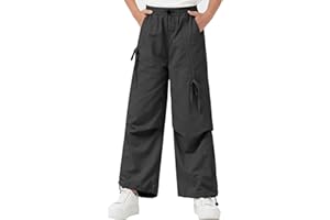 Rolanko Pantaloni da Paracadute Cargo Larghi per Ragazze, Pantaloni da Jogging Elastici Regolabili in Vita con Multitasche per Bambini