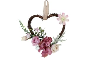FITWISH Ototon Guirnalda de Flores Artificiales en Forma de corazón Mini Corona de Puerta de Primavera decoración para Puerta de Entrada Boda casa o Coche