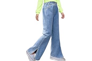 Onsoyours Mädchen Jean Hosen Loch Denim Blau Jeans High Waist Lange Schlaghose Denim Hose Vintage Hose mit weitem Bein für Kinder Fit