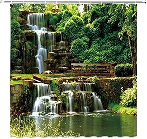 S4vr 3D Scenery Waterfall Digital Printed Polyester Fabric Curtains for Bed Room Kids Room Living Room Color White Window/Door/Long Door (4 x 5 Feet (Size ; 48 x 60 Inch))