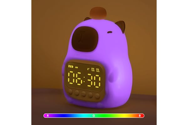 WUYOR Horloge Réveil Capybara avec Veilleuse pour Enfants, Lampe Rechargeable en Silicone, Lampe Animaux Mignonne de Bureau, Compagnon Idéal pour Le Sommeil des Garçons et des Filles