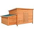 WilTec Chicken Coop with Nesting Box Made of Red-Brown Painted Wood 136x74x70cm