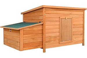 WILTEC Gallinero Rojo marrón de Madera 136x74x70cm, con nidos y Bandeja Extraible para Limpieza