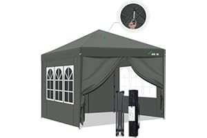 Acepic Pop-Up Carpa Plegable 3x3 con Paredes, Portátil Cenador Plegable, Techo Plateado 300D Botón Central, Carpas para Exteriores Fiestas, Altura Regulable, Protección UV (Gris)