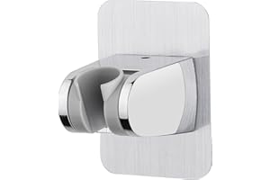 Ibergrif M20405, support de pommeau de douche sans perçage adhésif 3M - support de douche réglable (45°), support de douchette universel, douchette, support de douche mural, chromé, argent