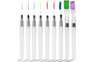 TAIXING 9 Stück Wasserpinsel Stifte, Wassertankpinsel, Watercolor Brush Pen mit Befüllbarer Wassertank, Pinsel mit Wasserspitze Fein Mittel Groß für Malerei, Kalligraphie, Aquarellfarben, 155mm