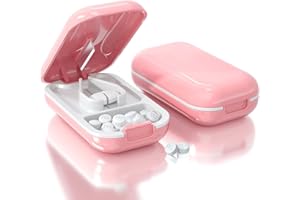 Bathola Tablettenteiler, Pillenschneider für Klein oder Groß Pillen Vitamin-Tabletten, Tragbarer Taschen Pillenzerkleinerer für Unterwegs,Rosa