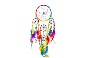 ‎PINK PINEAPPLE Pink Pineapple Dreamcatcher mit Federn und Silber Perlen: Handgemachter Traumfänger Regenbogen - Kleine Traumfanger (12 x 35 cm)