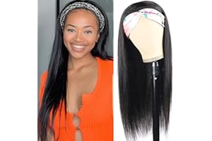 LOVFIR Perruque Cheveux Humains Droite Perruque Bandeau Cheveux Humain Straight Headband Wig Human Hair Wig Perruque Bresilienne Cheveux Naturels Humains Couleur Noire Naturelle 12 Pouces