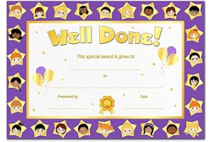 FELICITAS Well Done Purple Certificate for Kids - 25 Pack - Special Achievement Recognition Award - Blank Fill-in Cards - School Children Beaver Brownie Cub Scout Sports - A5 Size - Eco-Friendly - UK Made